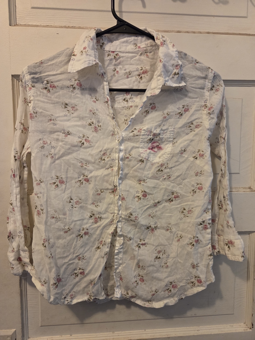 Girls' Cream Floral Button-Down Shirt